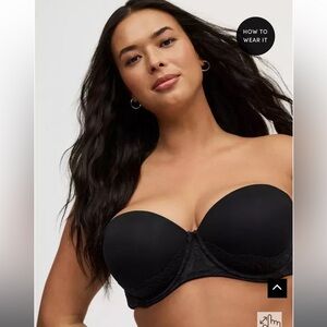 Torrid Black Lace Bombshell Everyday Strapless Push-Up Bra 38DDD